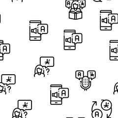 Poster - Interpreter Translator Seamless Pattern Vector Thin Line. Illustrations