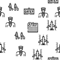 Poster - Airline And Airport Seamless Pattern Vector Thin Line. Illustrations