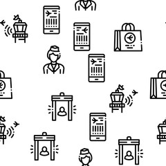 Poster - Airline And Airport Seamless Pattern Vector Thin Line. Illustrations