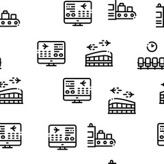 Poster - Airline And Airport Seamless Pattern Vector Thin Line. Illustrations