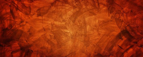 Wall Mural - Horizontal dark yellow and orange grunge texture cement or concrete wall banner, blank background.