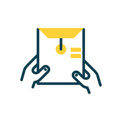 Poster - hand holding a document envelope icon, half color style