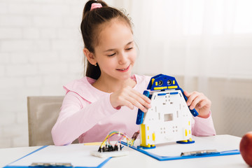 Poster - Modern technologies. Little technician constructing electric robot