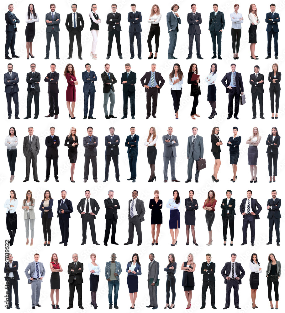 collage of young business people standing in a row. - obrazy, fototapety, plakaty 