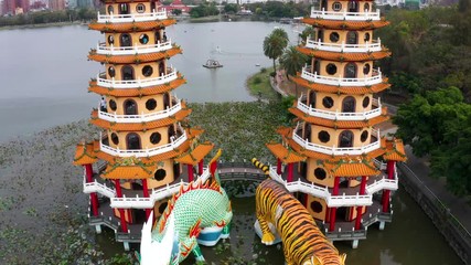 Wall Mural - Aerial view lotus pond and  Dragon and Tiger Pagoda  , Kaohsiung, Taiwan. Asia.