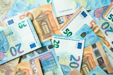 Colorful various value of euro money note close up spread background