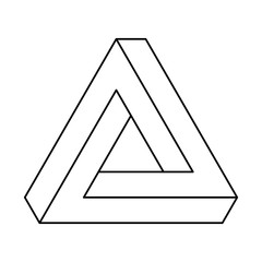 Wall Mural - penrose triangle, optical illusion, black outlines. penrose tribar, an impossible object, appears to