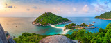 Panorama of viewpoint on Koh Nangyuan island at sunset, Surat Thani in Thailand