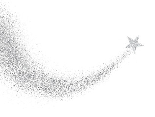 Wall Mural - star dust trail with glitter sparkling particles on white background. silver glittering space comet 