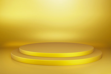 Aufkleber - Abstract Gold Circular Pedestal Stage for Winning Awards , Blank Gold round podium for present advertising product design mockup. 3D render illustration