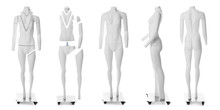 Set Of Ghost Headless Mannequins With Removable Pieces On White Background