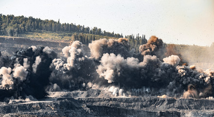 Wall Mural - Explosive works on open pit coal mine industry