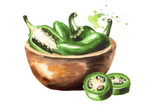 Bowl With Jalapeno Green Hot Chili Pepper