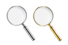 Vector Realistic Golden And Silver Magnifiers Isolated On White Background.