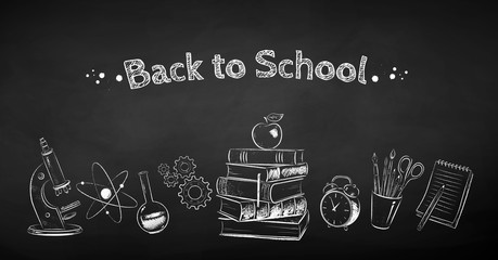 Wall Mural - chalk drawn back to school illustration