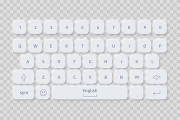 Vector neomorphism design white english keyboard