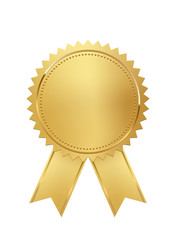 golden stamp with ribbons isolated on white background. luxury seal. vector design element.