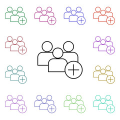 Poster - Add group of contacts multi color style icon. Simple thin line, outline vector of sosial media network icons for ui and ux, website or mobile application