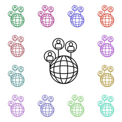 Poster - Global contacts multi color style icon. Simple thin line, outline vector of sosial media network icons for ui and ux, website or mobile application
