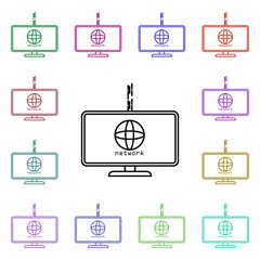 Poster - Pc in network multi color style icon. Simple thin line, outline vector of sosial media network icons for ui and ux, website or mobile application