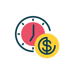 Wall Mural - clock and money coin icon, half color style