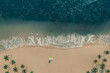 Strand von Oben mit Strandliege und Sonnenschirm umgeben von Palmen. 3D Rendering