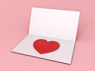 Aufkleber - Blank paper card with 3d heart isolated on pink pastel color background with shadow 3D rendering
