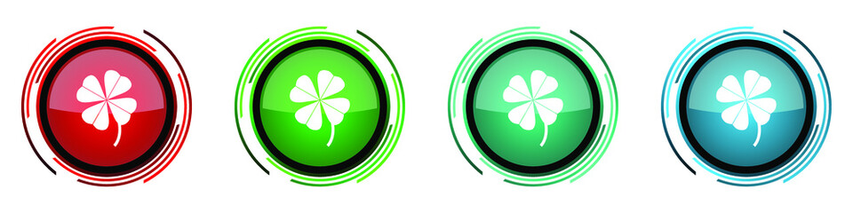 Aufkleber - Four-leaf clover round glossy vector icons, set of buttons for webdesign, internet and mobile phone applications in four colors options isolated on white background