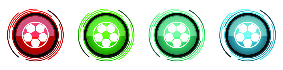 Leinwandbilder - Soccer round glossy vector icons, set of buttons for webdesign, internet and mobile phone applications in four colors options isolated on white background