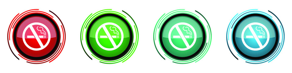 Poster - No smoking round glossy vector icons, set of buttons for webdesign, internet and mobile phone applications in four colors options isolated on white background