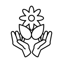 Poster - hands holding an flower with leaf on white background