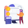 Electronic documentation. Man with registration. Checking repository log. Online approval, screen form, validation page. Expense chronicles. Vector isolated concept metaphor illustration.