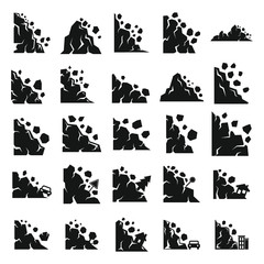 Poster - Landslide icons set. Simple set of landslide vector icons for web design on white background