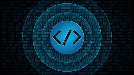Wall Mural - Internet coding technology for programming development code symbol with waves in digital background. Loop video animation.
