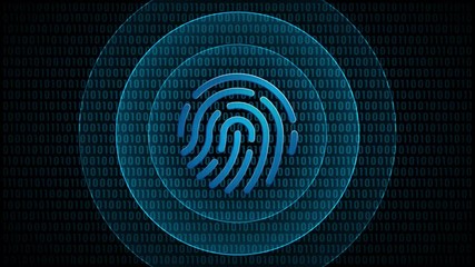 Poster - biometric fingerprint id security with waves. thumbprint scan technology symbol for devices in digit