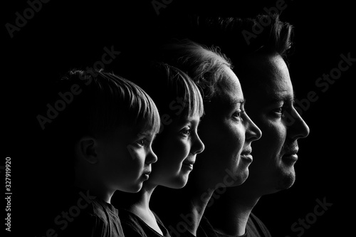 caucasian Family Portrait in Black and White Poster Mural XXL