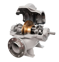 Aufkleber - Industrial high-pressure water pump, prepared, open for maintenance and repair. Isolated on white background.