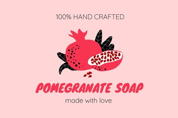 Wall Mural - Pomegranate label template for juice or soap package. Product design for organic natural goods. Vector
