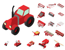 Agricultural Machines Icons Set. Isometric Set Of Agricultural Machines Vector Icons For Web Design Isolated On White Background