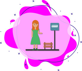 Poster - Woman, bus stop cartoon icon. Simple color vector of travel icons for ui and ux, website or mobile application