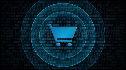 Poster - Online shopping digital cart. Internet technology virtual store symbol for e-shop with waves in digital background. Loop video animation.