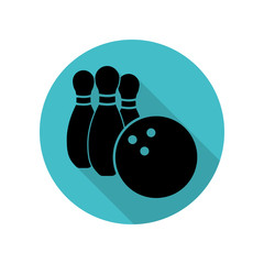 Poster - Bowling and bowling ball long shadow icon. Simple glyph, flat vector of arrow icons for ui and ux, website or mobile application