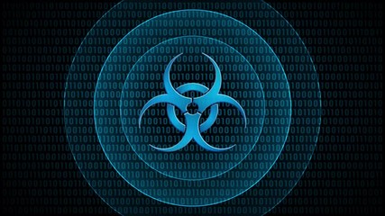 Wall Mural - Virus attack internet technology symbol with waves in digital background. Loop video animation.