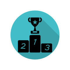 Poster - Trophy cup on prize podium long shadow icon. Simple glyph, flat vector of arrow icons for ui and ux, website or mobile application