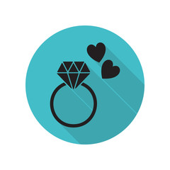 Poster - Engagement ring and hearts long shadow icon. Simple glyph, flat vector of arrow icons for ui and ux, website or mobile application