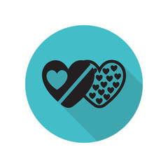 Poster - Box of chocolates in the shape of heart long shadow icon. Simple glyph, flat vector of arrow icons for ui and ux, website or mobile application