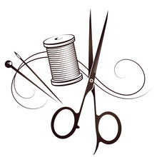 Needle And Thread Scissors Silhouette For Sewing Tailor