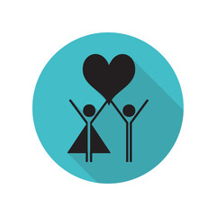 Poster - Couple in love raise their heart long shadow icon. Simple glyph, flat vector of arrow icons for ui and ux, website or mobile application