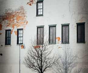 Windows on white wall