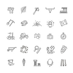 Wall Mural - archeology vector line icons set